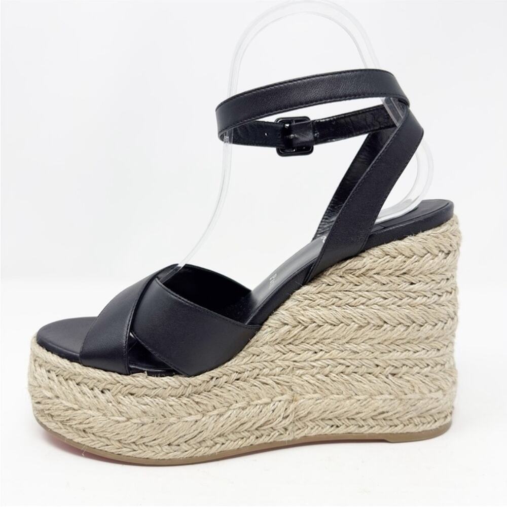 Christian Louboutin Mariza Zeppa Black Leather Wedge Sandals Size 38 - Picture 7 of 11